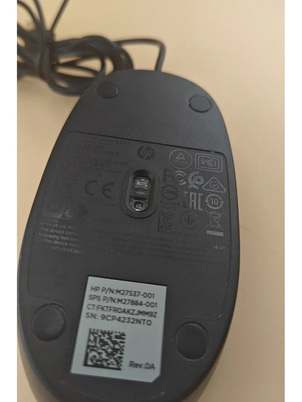 Official OEM HP 125 Hewlett-Packard USB Wired Mouse Black New